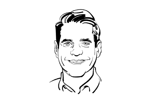 line drawing of a person with short hair on a white circle