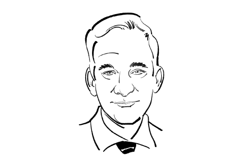 line drawing of a man on a white circle