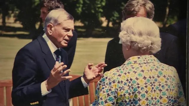 Dickie Bird meeting Queen Elizabeth II.