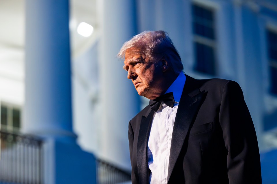 President Donald Trump in a tuxedo before departing the White House.