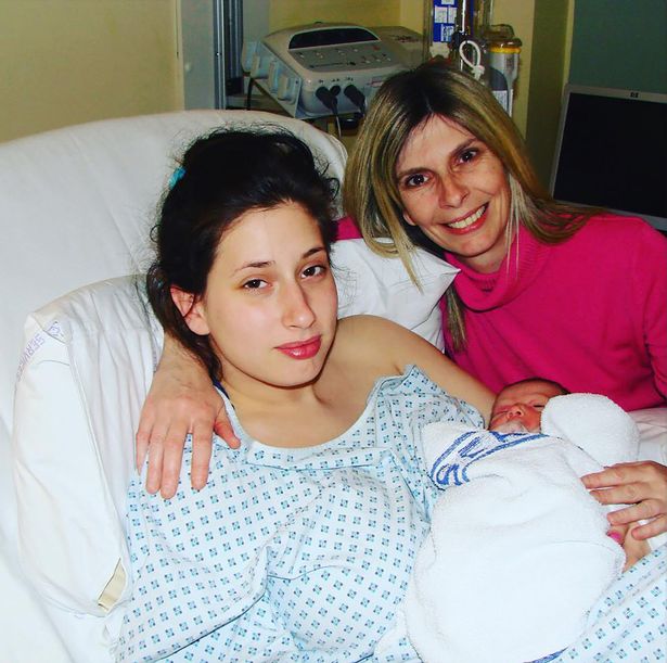 Stacey and her mum with a baby