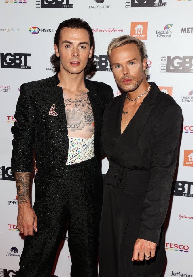 Jaymi Hensley (left) and an unidentified man at the British LGBT Awards.