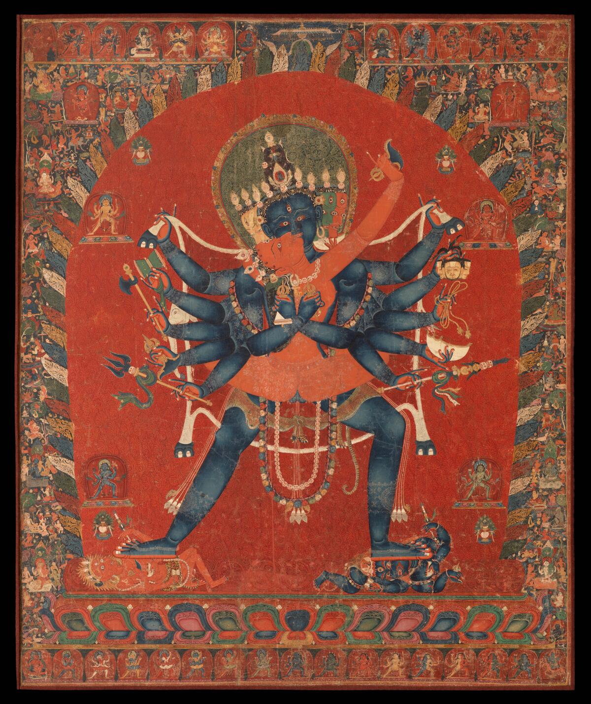 "The Buddhist Deities Chakrasamvara and Vajravarahi," Tibet, circa 15th century; pigments on cotton.