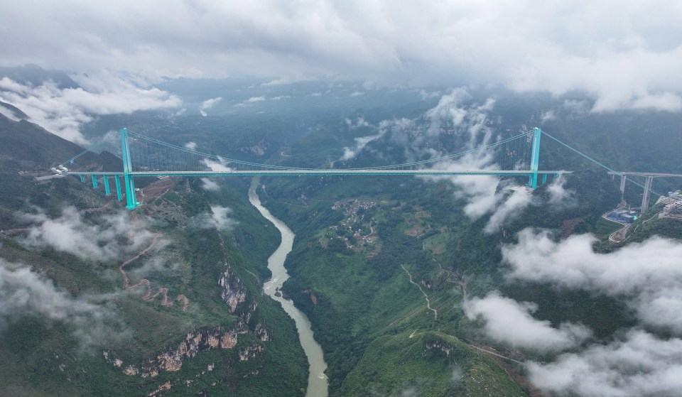 The Huajiang Grand Canyon Bridge, the world's highest, spanning a canyon in China's Guizhou province.