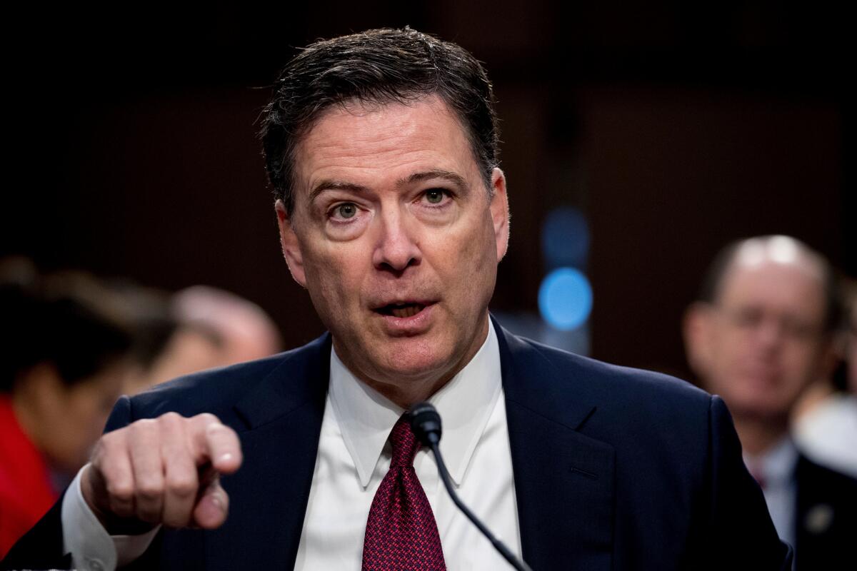 Former FBI director James Comey speaks during a Senate Intelligence Committee hearing on Capitol Hill, June 8, 2017.