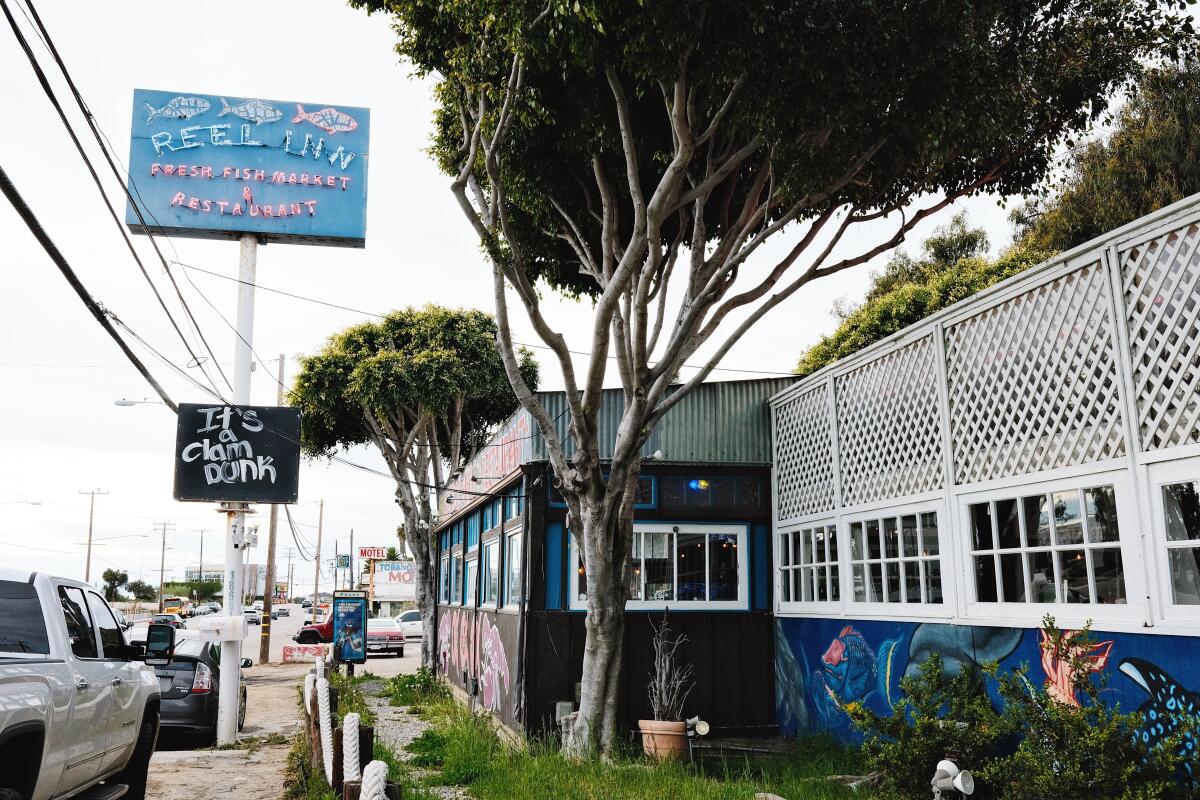 An exterior of restaurant The Reel Inn on PCH.