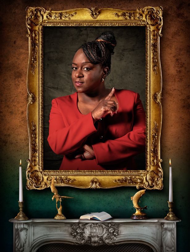 Tameka Empson wears a red dress 