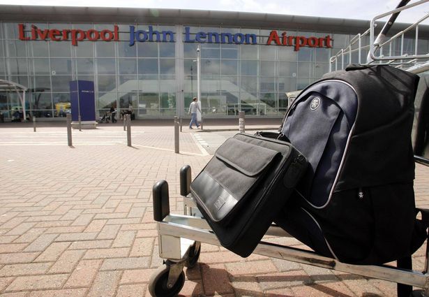 Hand luggage outside Liverpool John Lennon Airport