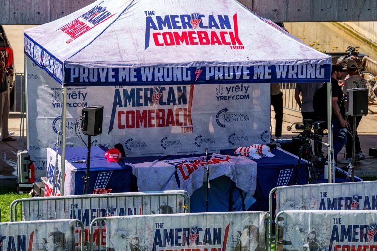 The scene after U.S. right-wing activist and commentator Charlie Kirk was shot