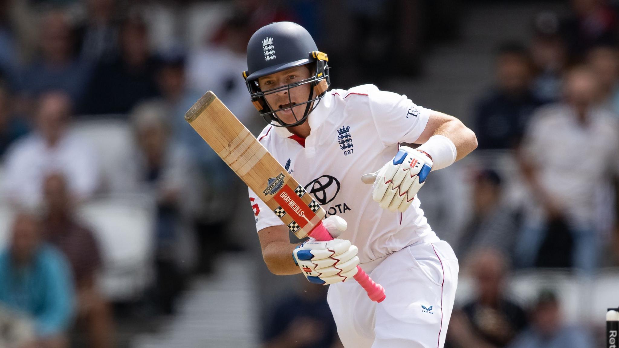 England's Ollie Pope plays a shot