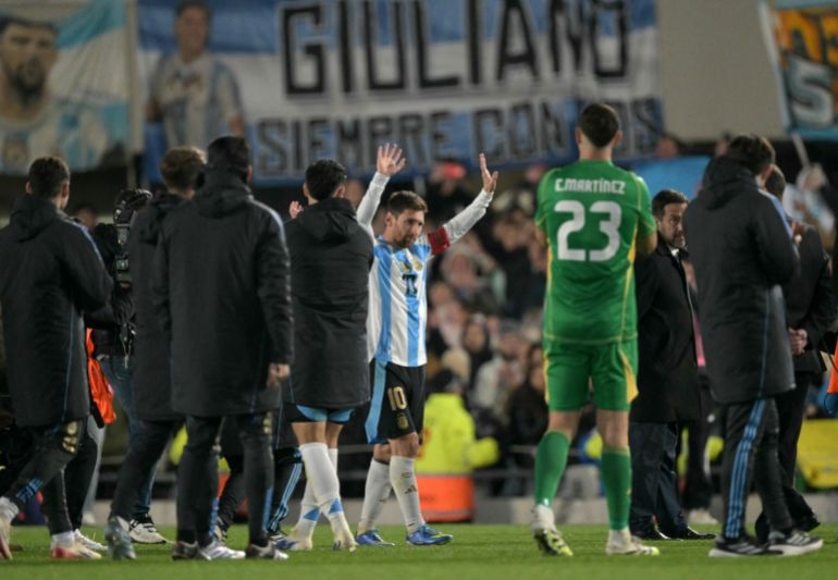 Argentina's forward #10 Lionel Messi leaves the field after winning the 2026 FIFA World Cup South American qualifiers football match between Argentina and Venezuela