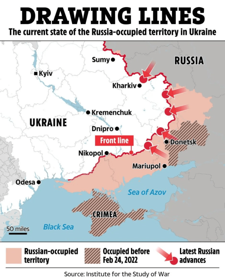 Illustration of a map showing the current state of Russia-occupied territory in Ukraine.