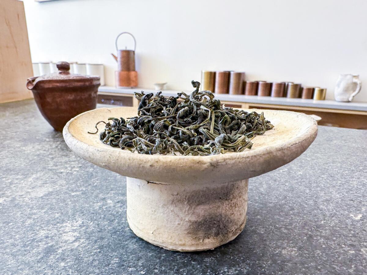 Leaves of Koju oolong, grown in Japan, before a tasting at Kettl in Los Feliz.