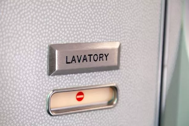 Vacant red sign, occupied symbol on an airplane lavatory door
