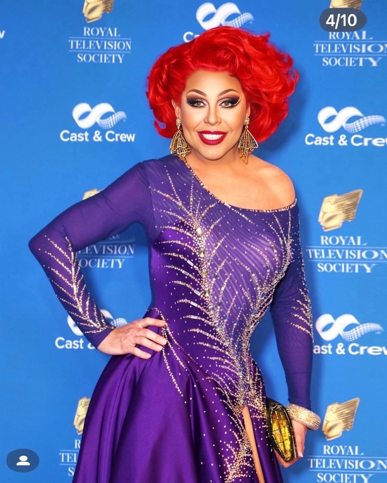 A person in a purple dress at the Royal Television Society Awards.