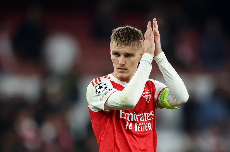 Arsenal's Martin Odegaard celebrating after the match.