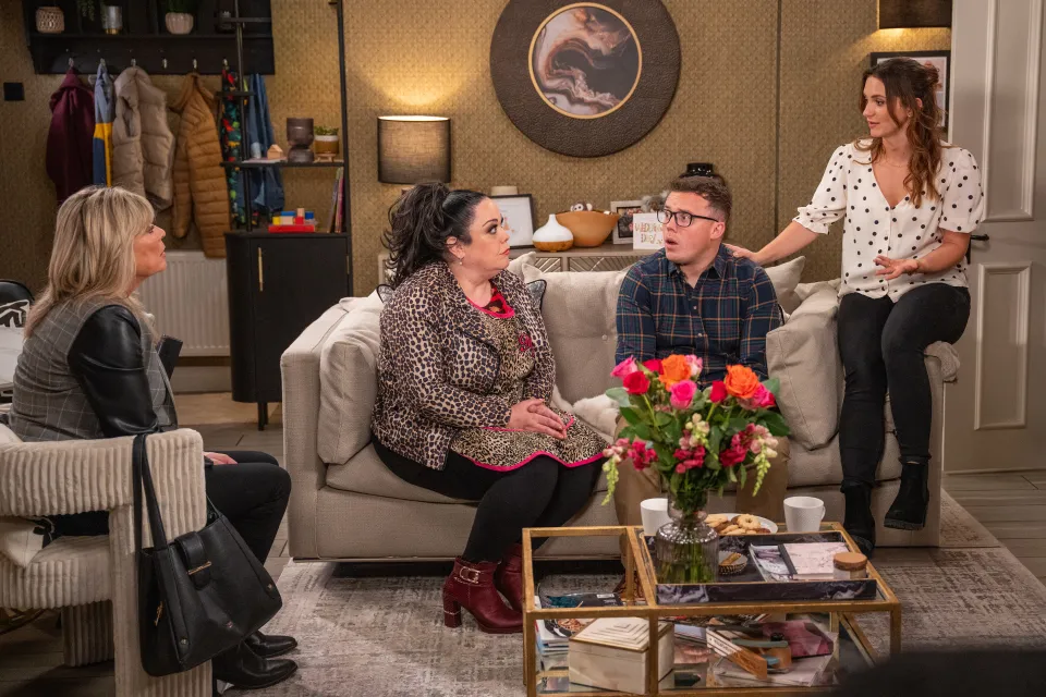 Kim Tate, Mandy Dingle, Vinny Dingle, and Gabby speak about Thomas's adoption.