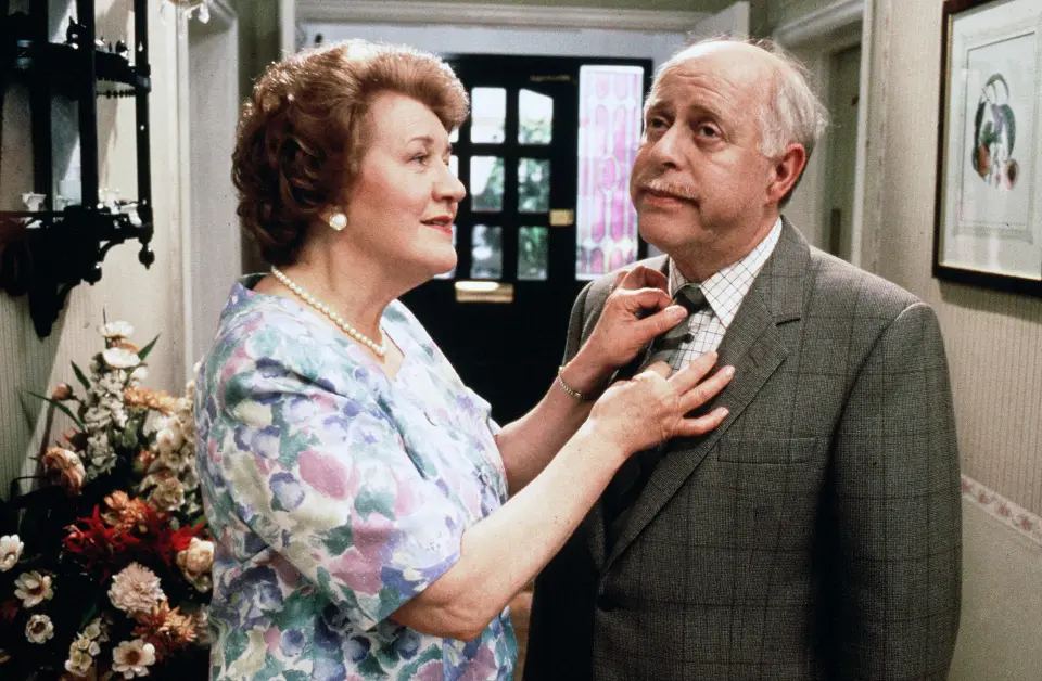 Patricia Routledge and Clive Swift as Hyacinth and Richard in "Keeping Up Appearances"
