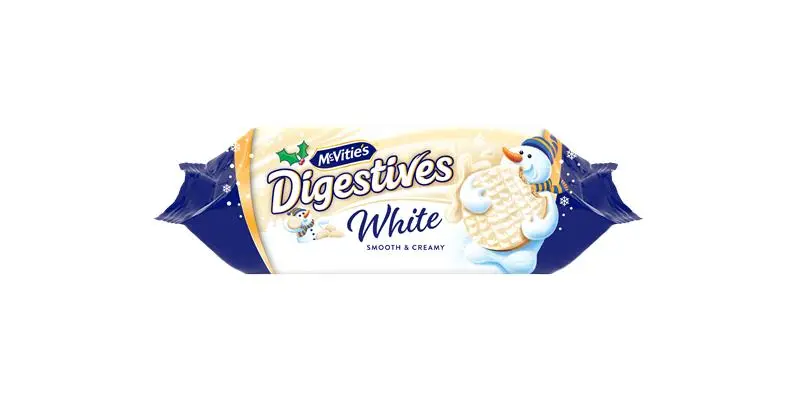 McVitie's Digestives White chocolate covered biscuits packaging.