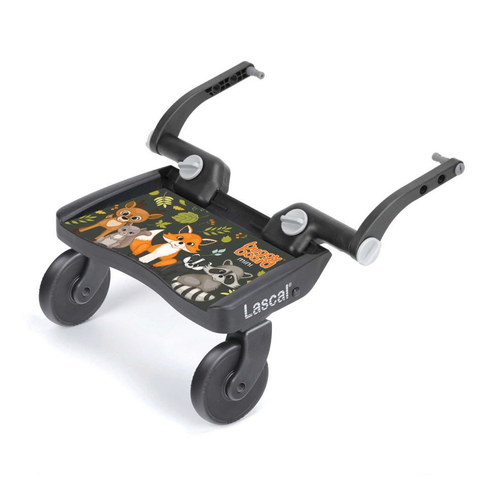 BuggyBoard Mini Woodland with illustrations of a deer, squirrel, fox, and raccoon.
