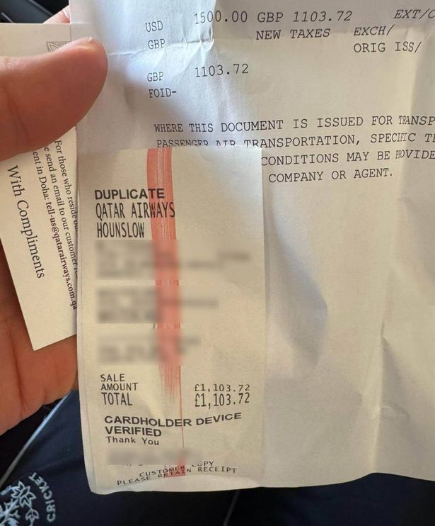 Andy Donovan's second bag charge receipt
