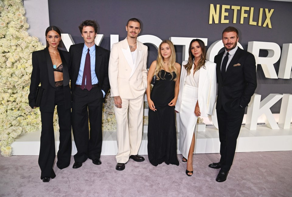 Jackie Apostel, Cruz Beckham, Romeo Beckham, Harper Beckham, Victoria Beckham and David Beckham at the World Premiere of "Victoria Beckham"