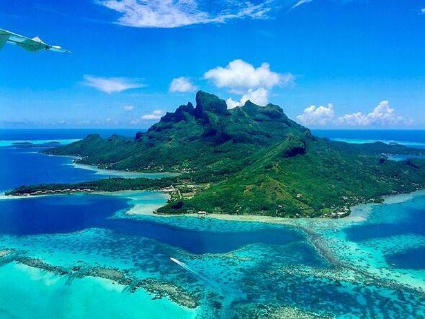 An aerial view of Bora Bora island