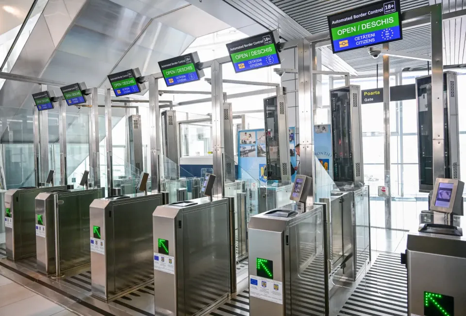 Automated border control gates at an airport.