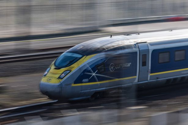 A Eurostar passenger train arrives to enter the Channel Tunnel, operated by the company Eurotunnel, in Coquelles, northern France, on April 4, 2025. (Photo by Sameer Al-DOUMY / AFP) (Photo by SAMEER AL-DOUMY/AFP via Getty Images)          