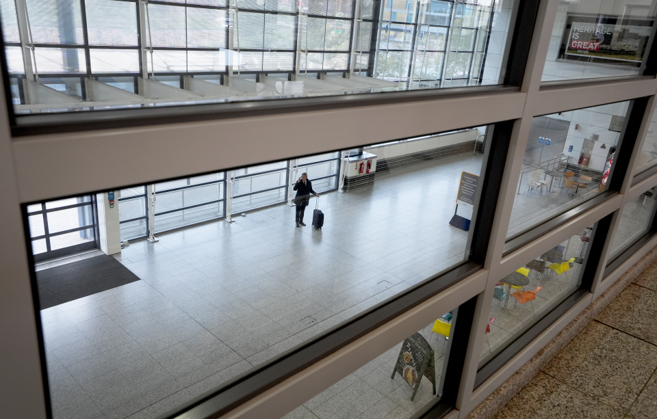 View of the main entrance at Ashford International station in Kent.