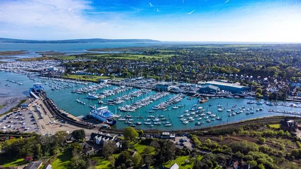 Aerial Photo of the coast of the Solent with the Isle of Wight on horizon