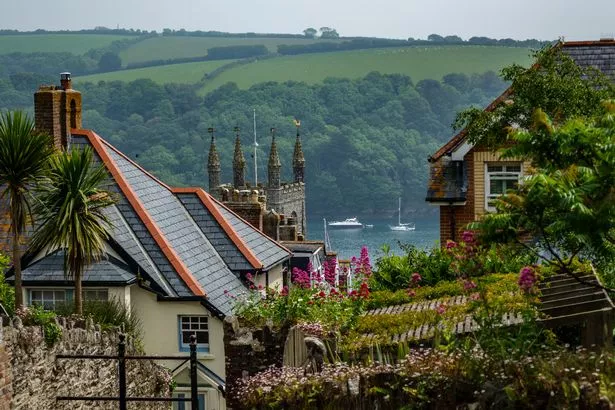 Overview to Fowey, a small town with a harbour in Cornwall, UK