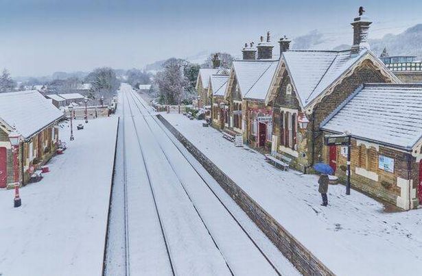 Settle Train Station in winter snow