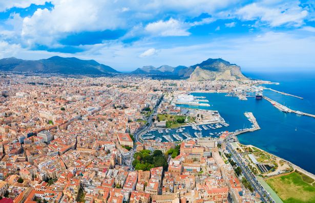 Palermo city port aerial panoramic view. Palermo is the capital of Sicily island, Italy