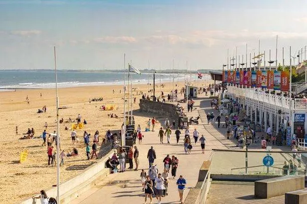 Bridlington beach and sea front on a sunny day