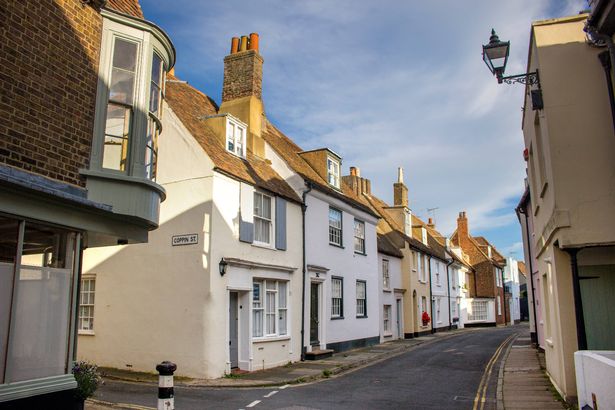 View of the quaint Georgian terraced houses along Middle Street in Deal, Kent, England