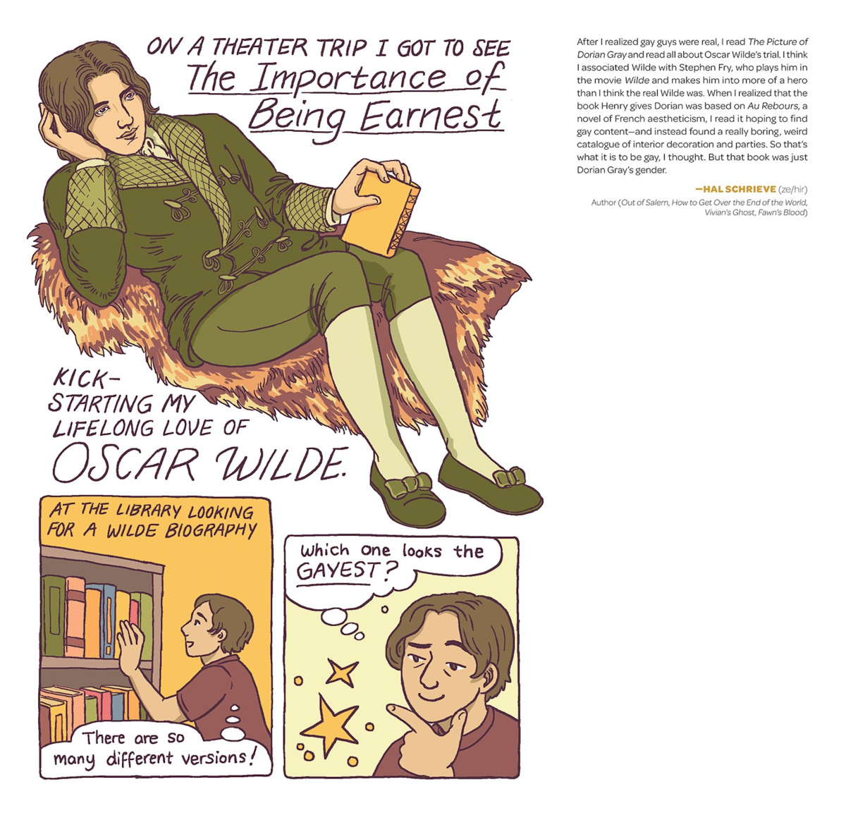 a comics page with an illustration of Oscar Wilde