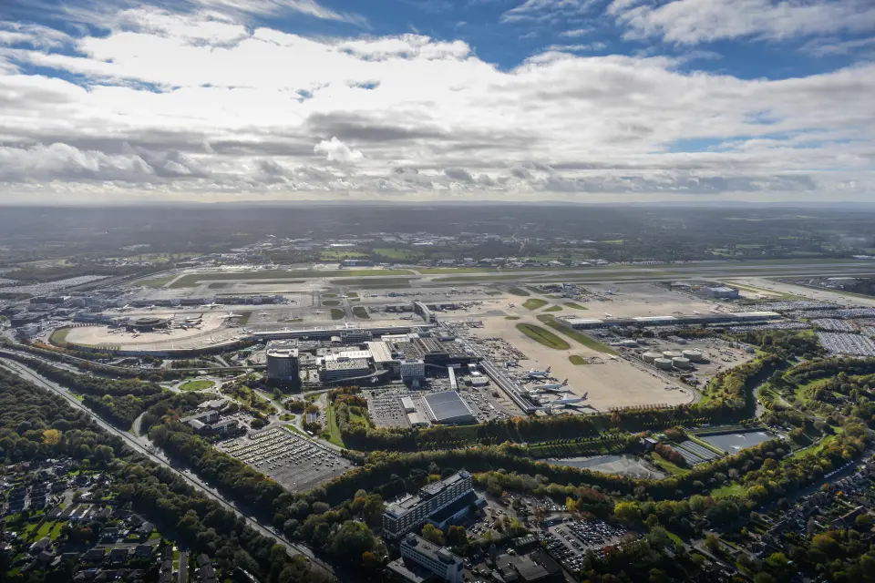 Aerial view of Gatwick Airport, Sussex, UK.