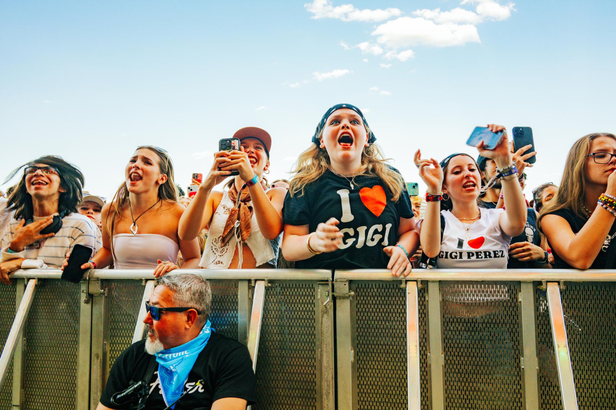 Fans of Gigi Perez at the barricade during her performance at this year's Austin City Limits Festival in Austin, Texas.