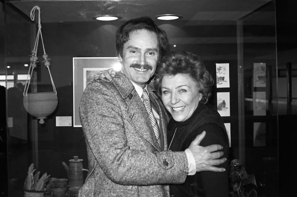 Tony Adams and Noele Gordon on the set of 'Crossroads'.