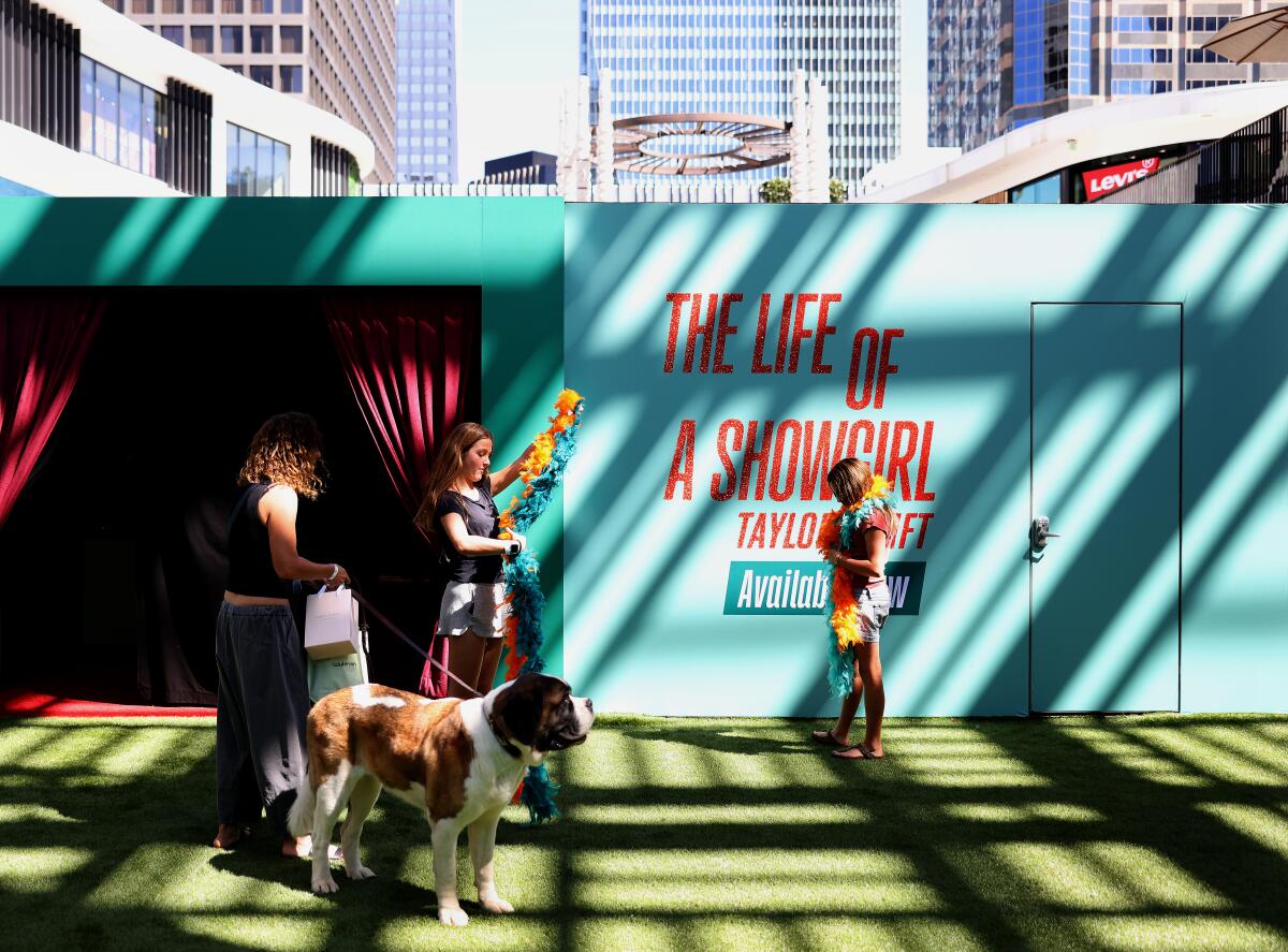 Fans visit an activation for Taylor Swift's "The Life of a Showgirl" at the Westfield Century City mall on Oct. 4.