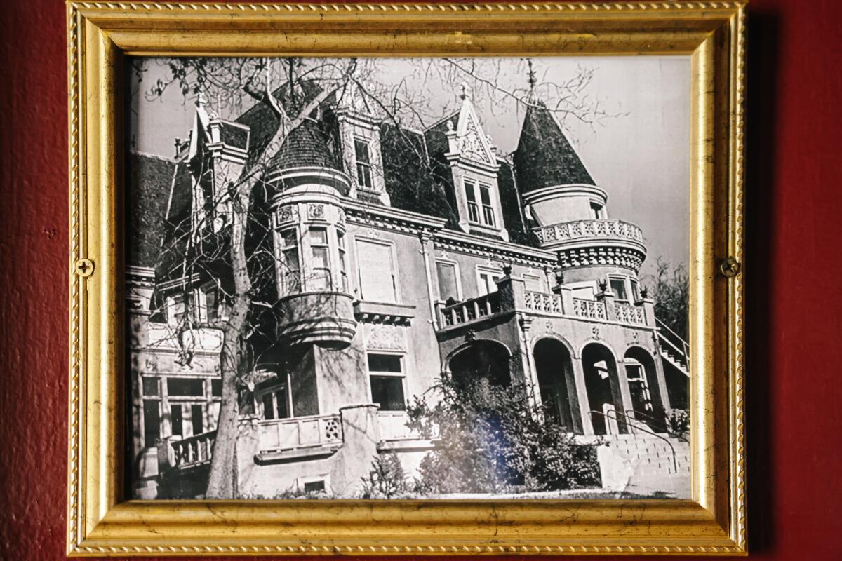 A photograph of the original mansion at the Magic Castle.
