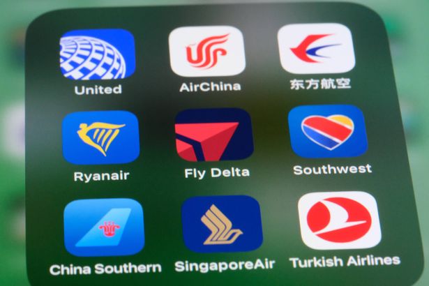 Shanghai,China-August 9th 2023: Assorted world famous Airlines company app icon and logo. Delta Airlines, Ryanair, Southwest Airlines, United Airlines, Air China, China Eastern Airlines, China Southern Airlines, Singapore Airlines, Turkish Airlines