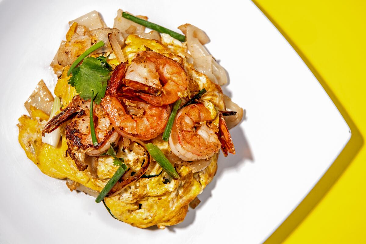 Noodle supreme with shrimp from Anajak Thai on Oct. 14, 2022, in Sherman Oaks.