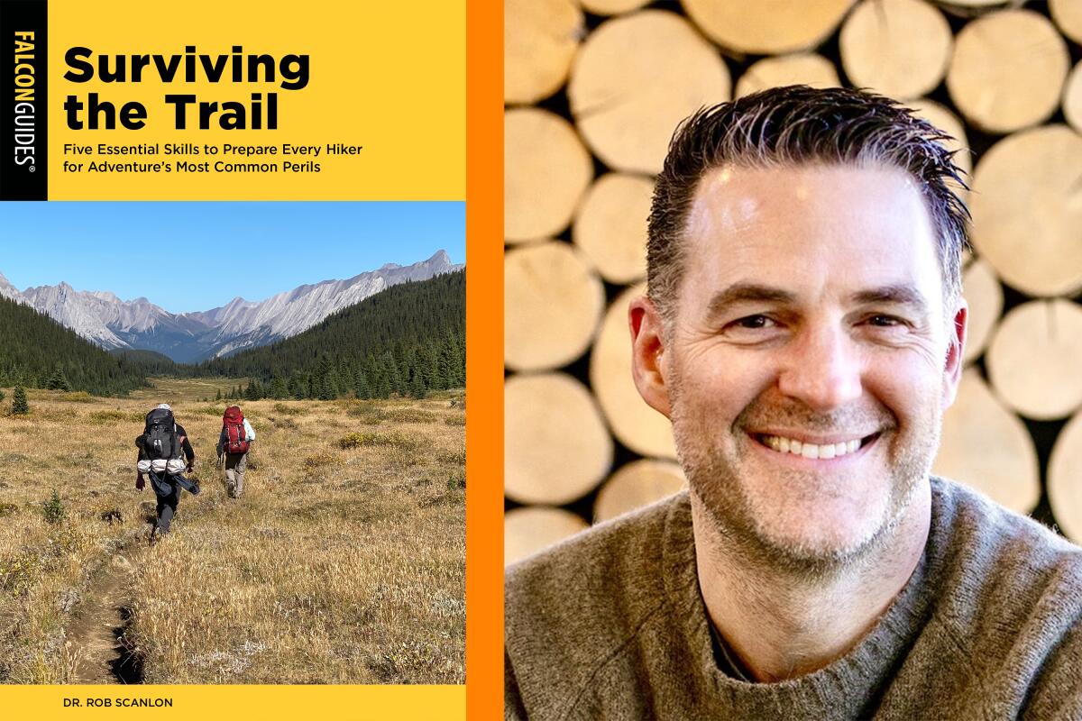 Diptych of "Surviving the Trail" book cover, and Rob Scanlon author photo.