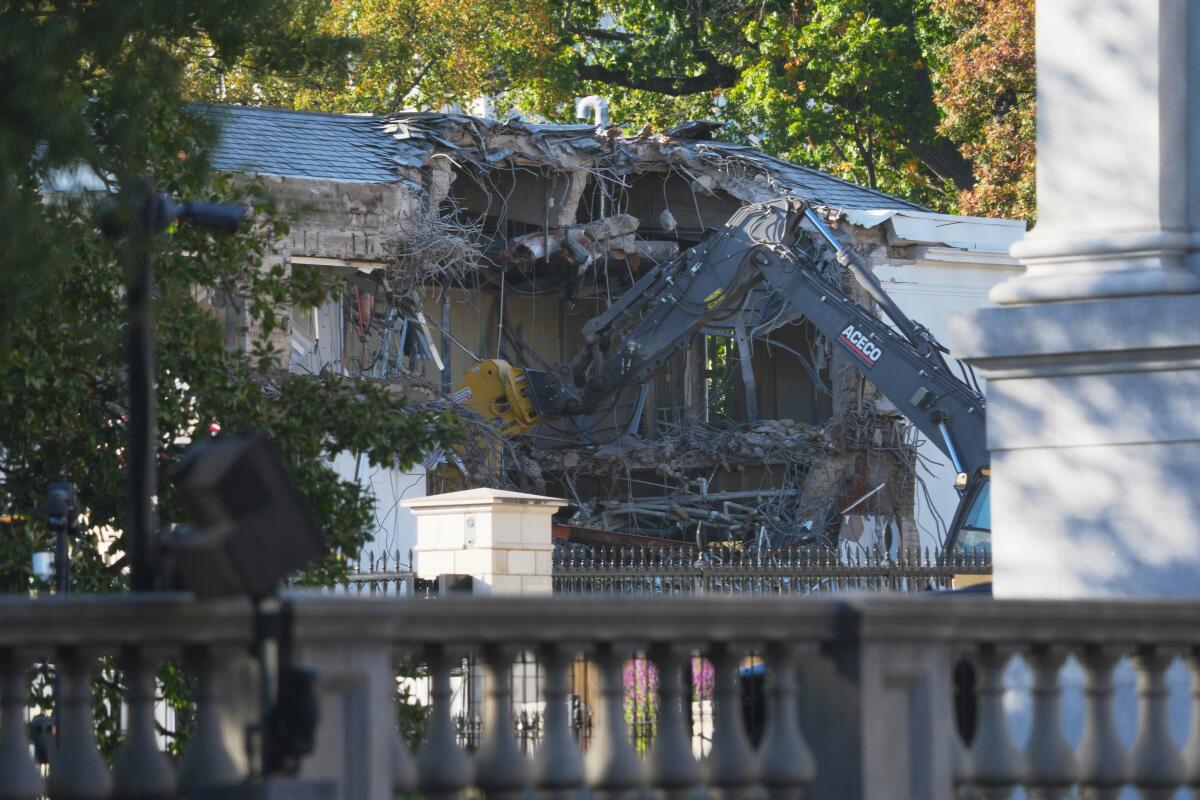 Demolition on the East Wing of the White House before construction of a new ballroom.