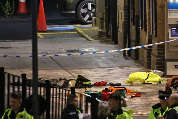 Discarded emergency equipment left behind at Huntingdon train station in Cambridgeshire after the incident
