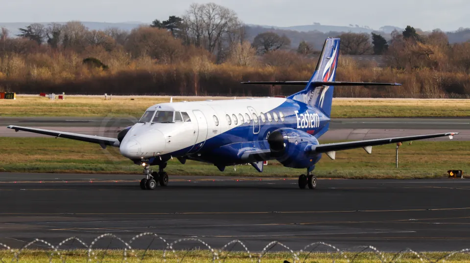 Eastern Airways British Aerospace Jetstream 41 taxiing at Manchester Airport.