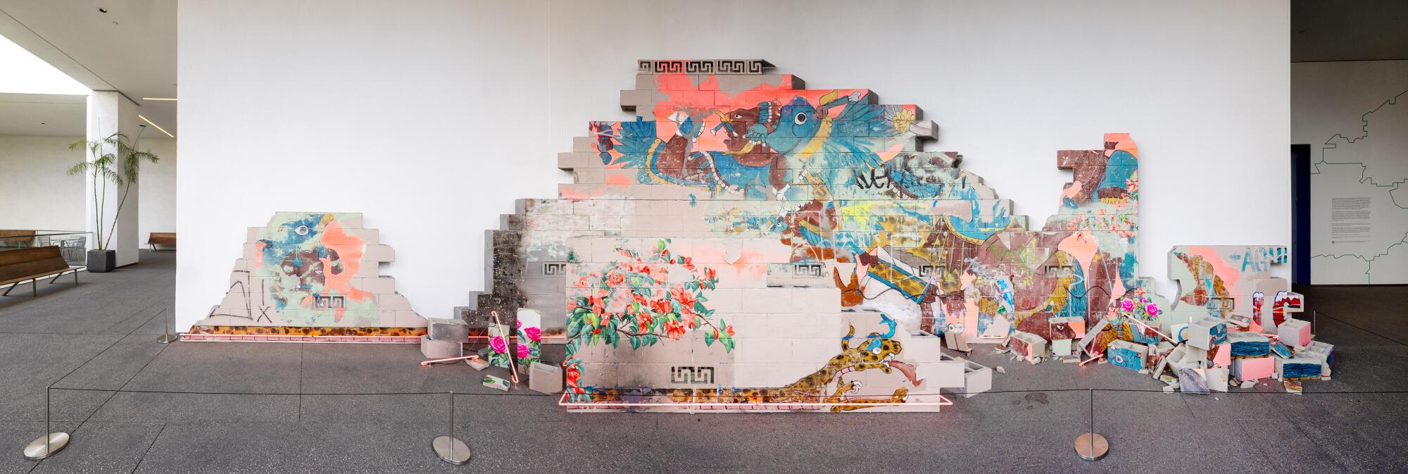 Patrick Martinez's work, which included painted cinder blocks, is on display