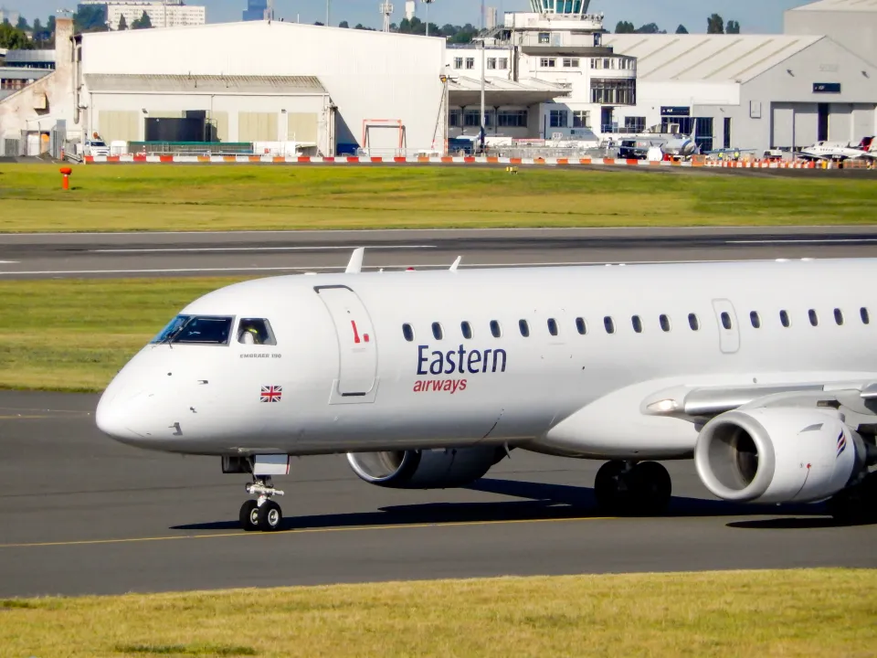 Eastern Airways BAE Jetstream 41 (G-MAJL) taking off from Manchester Airport.